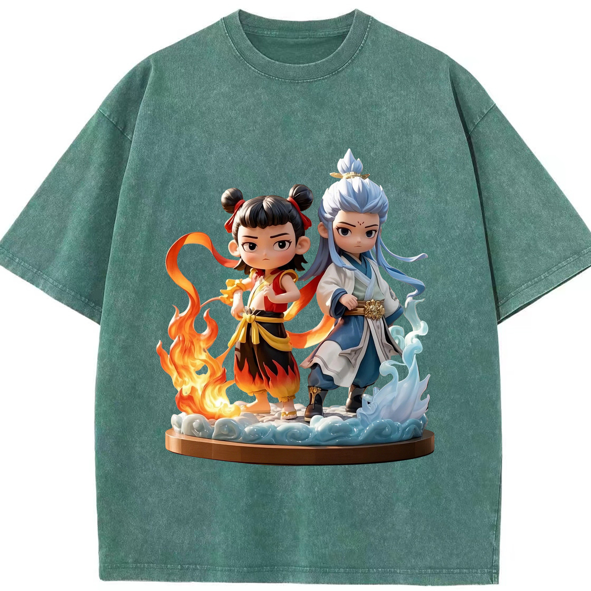 （画像用） Ne Zha 2 ナタ 魔童の大暴れ 綿100% ヴィンテージ風 半袖Tシャツ（フロントプリント）
